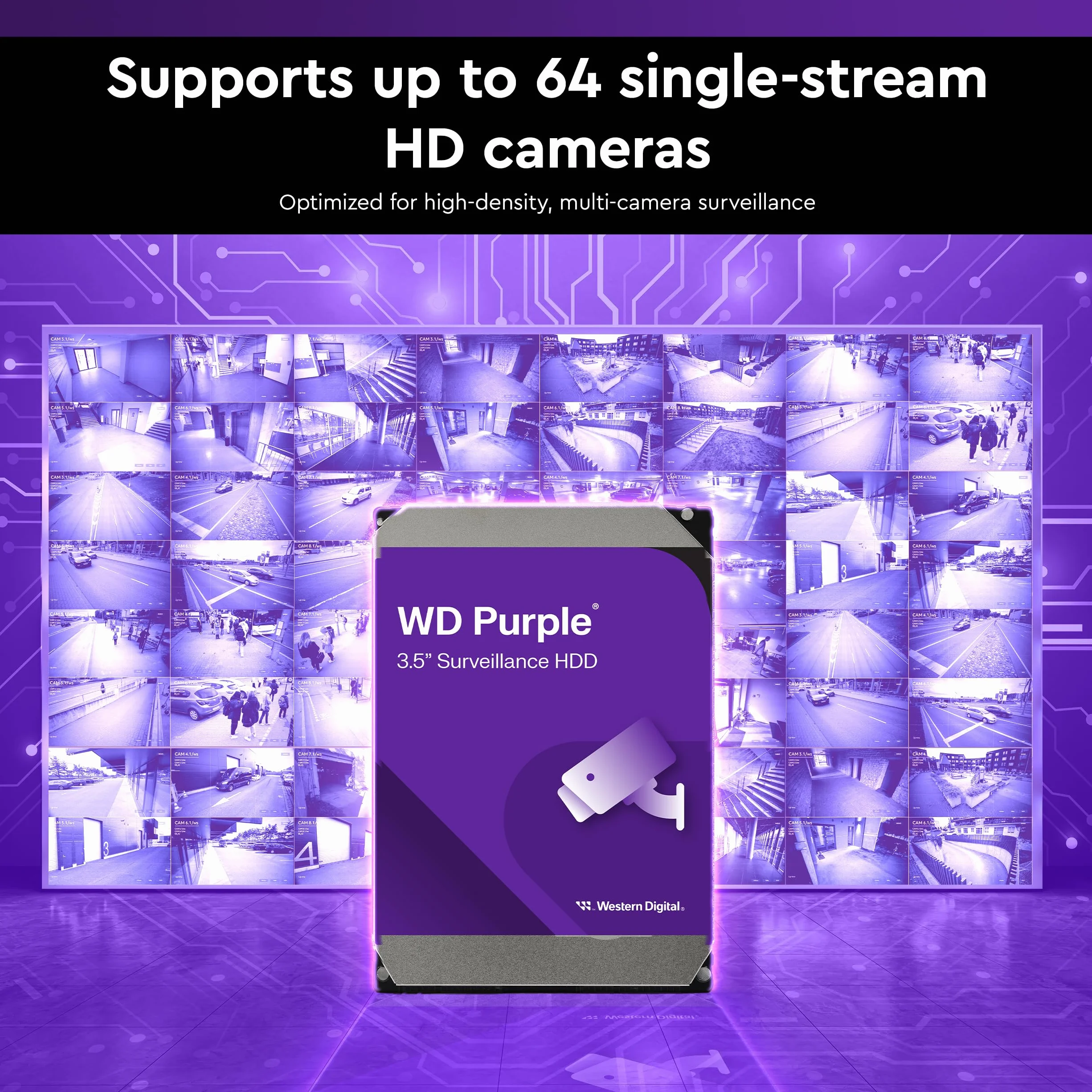 WD Purple 6 To Disque dur Interne 3.5" dédié Vidéosurveillance AllFrame Technology, 180BT/yr, 256MB Cache, Garantie 3 ans