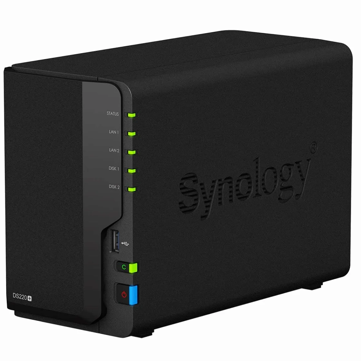 Synology DS220+ 68B0AN0 Intel Celeron J4025 Station de Disque, 2 Go de RAM, 2 x RJ-45 1 GbE avec 2 x 10 to WD Red Plus HDD WD101EFBX