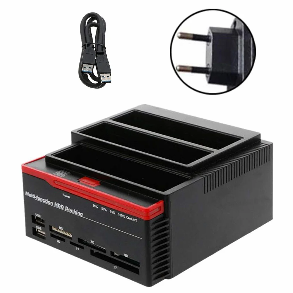 Station d’Accueil à 3 emplacements pour Disque Dur HDD 2,5’’/3,5’’, IDE/SATA, avec lecteurs de Cartes et Fonction Clone intégrés