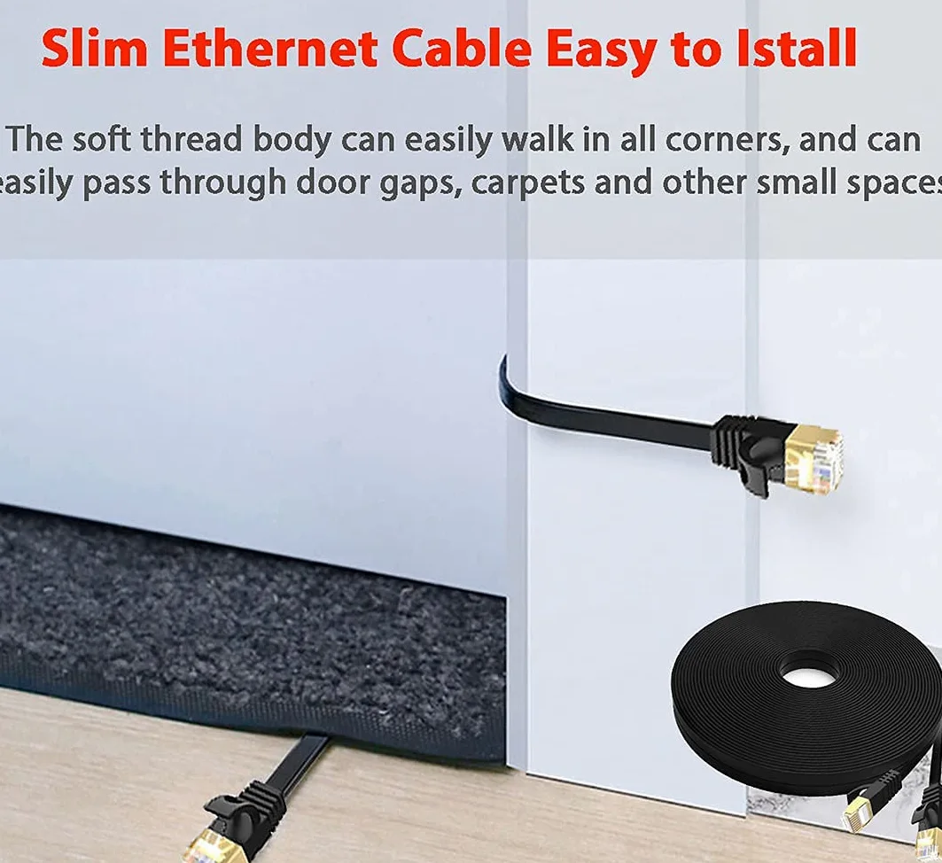 Cable Ethernet 50m Cat 7, Câble RJ45 50m Blindé à l'extérieur Intérieur Utiliser imperméable, Haute Vitesse Câble Réseau LAN S/FTP-10Gbit/s 600MHz, Cat7 Anti-interférence pour Routeur PC(50 Clips)