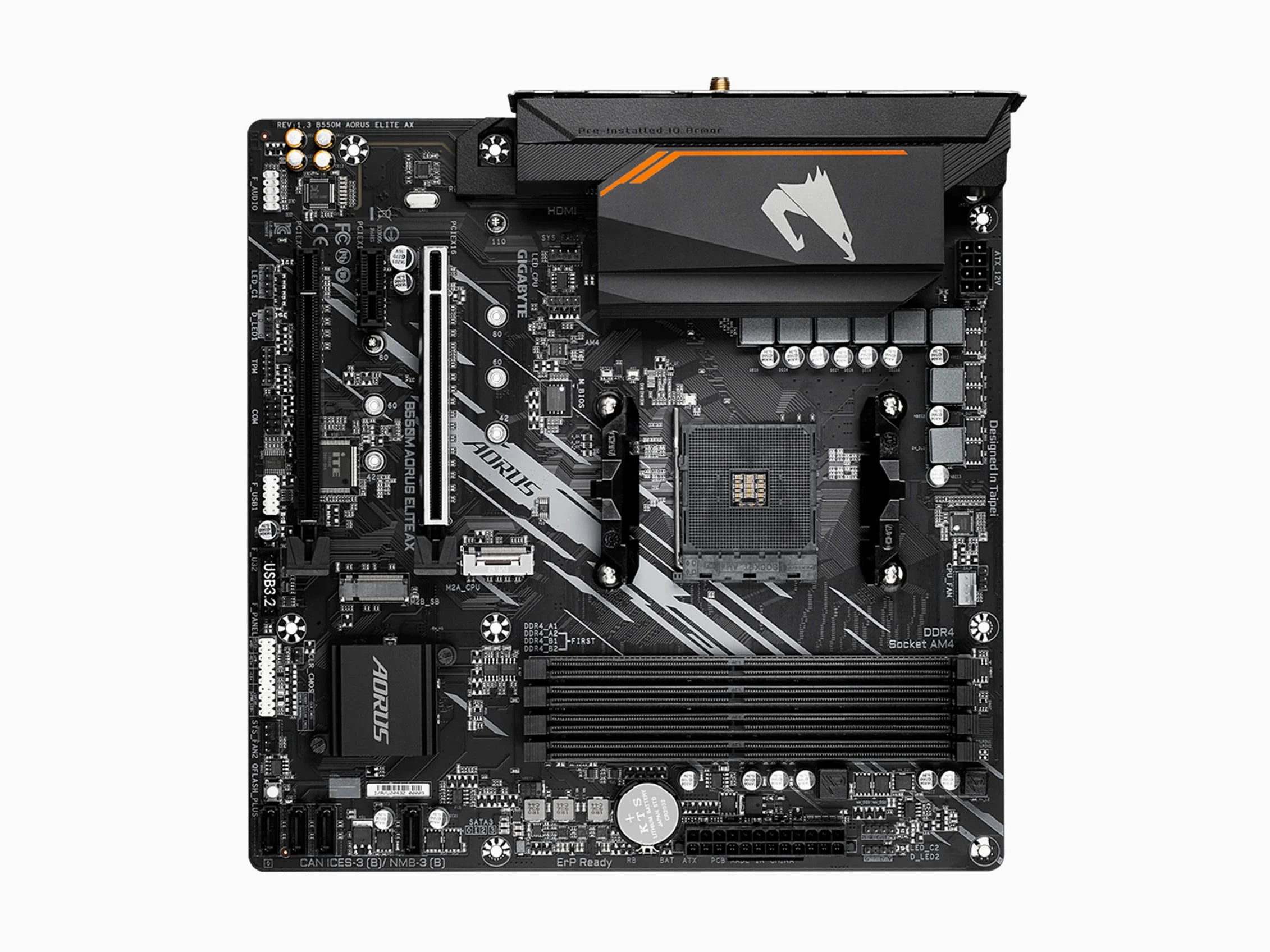 GIGABYTE B550M AORUS Elite AX Carte mère - Processeurs AMD Ryzen 5000, VRM 5+3 Phases, jusqu'à 4733 MHz DDR4, 1xPCIe 4.0 + 1xPCIe 3.0 M.2, Wi-FI 6E, LAN 1GbE, USB 3.2 Gen 1