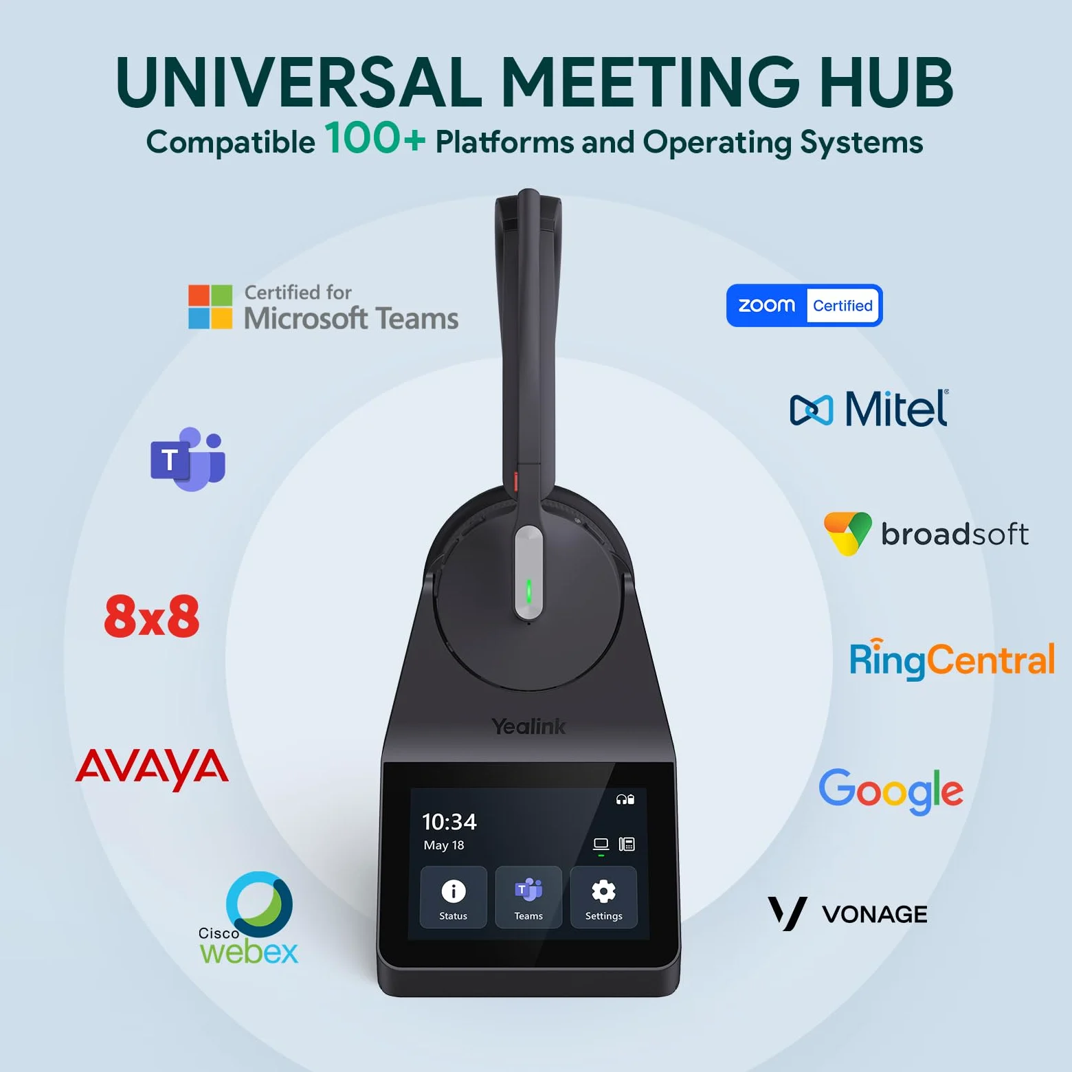 Yealink Casque sans Fil WH64 Pro DECT et Bluetooth, écran Tactile 3,5", Compatible Teams, UC et Zoom, Double oreillette, portée de 185 m, autonomie en Conversation de 32 Heures