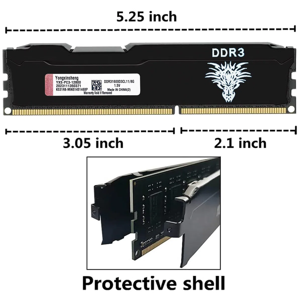 Ram DDR3 16go (2x8go) 1600MHz PC3-12800 Udimm CL11 Non-ECC Unbuffered 1.5V 2Rx8 Double Rang 240 Pin Mémoire Ram Barette Kit pour Ordinateur de Bureau (Noir)