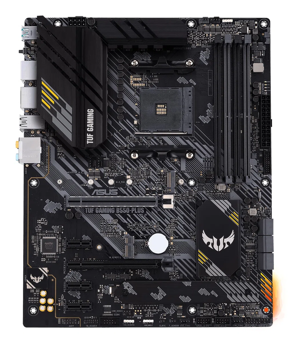 ASUS TUF GAMING B550 PLUS – Carte mère AMD B550 Ryzen AM4, ATX, PCIe 4.0, 2xM.2, 10 phases d'alimentation DrMOS, DDR4 4400, Ethernet Intel 2.5Gb, HDMI, DisplayPort, USB 3.2 G.2 Type-A/C, Aura Sync RGB