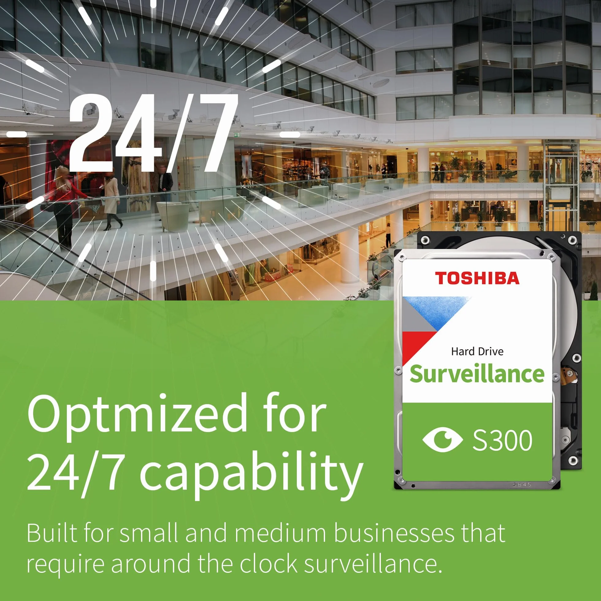 Toshiba 2TB S300 Surveillance HDD - 3.5' SATA Internal Hard Drive Supports up to 64 HD Cameras at a 180TB/Year workload (HDWT720UZSVA)