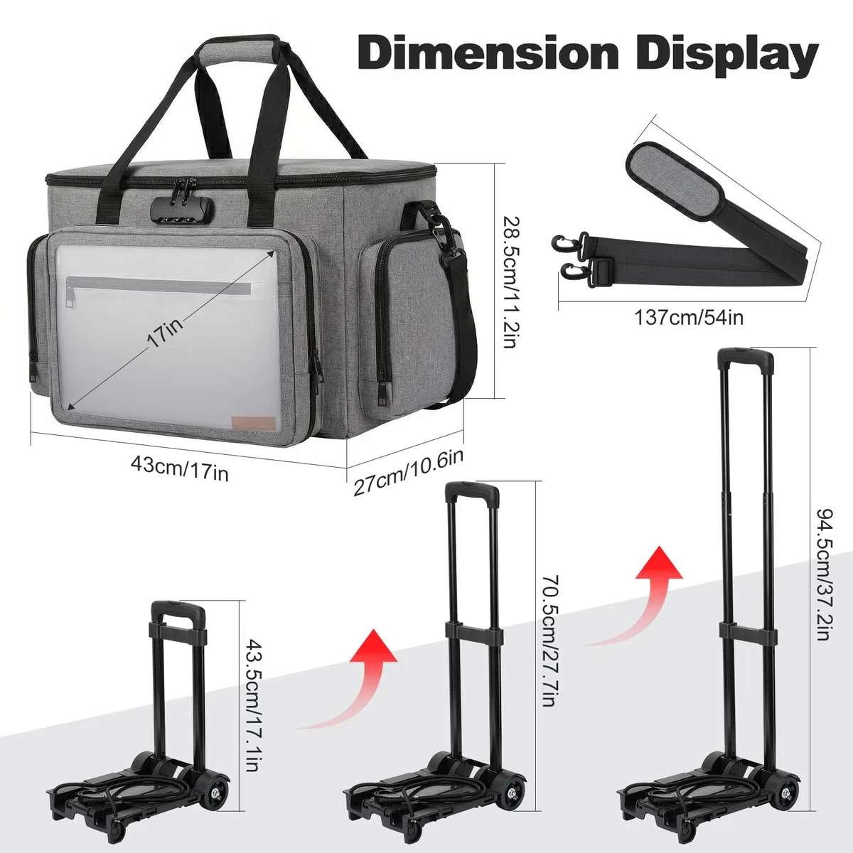 Housolution Sac à roulettes pour Enseignants Tote avec Chariot Démontable, Etui à roulettes pour Ordinateur, Mallette avec Organiseur de Fichiers Accordéon, Compatible avec 15,6'', Gris