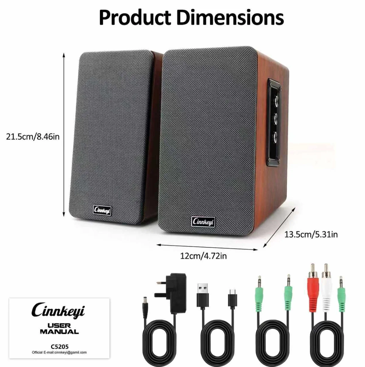 Enceintes bibliothèque Bois 50W, Actives 2.0 Enceintes pour PC | Bluetooth, RCA, AUX, USB | Basses puissantes pour PC, TV, Portable, Platine Vinyle Enceintes pour Ordinateur