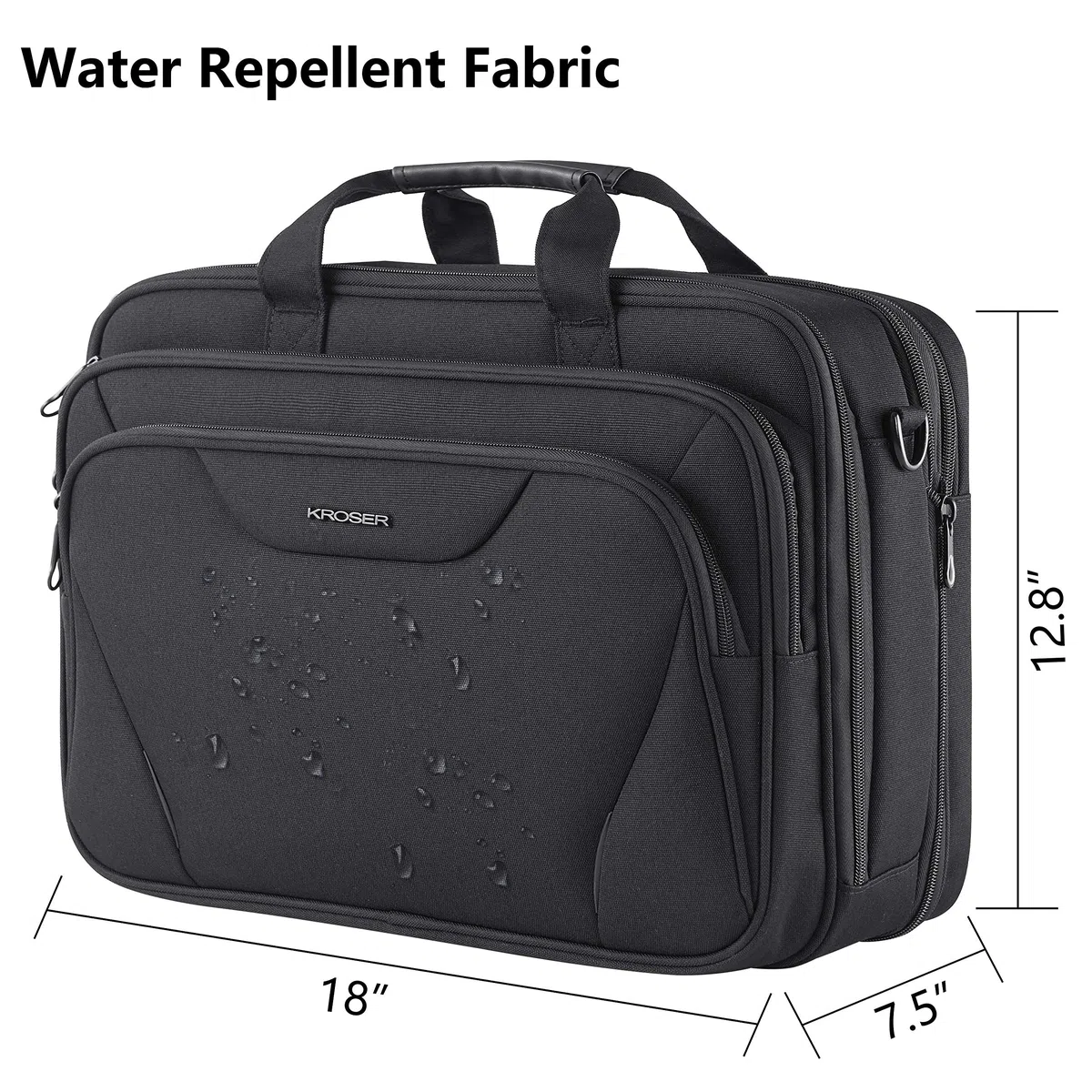 KROSER 18" Sac à main Sacoche pour Ordinateur Portable Jusqu'à 17,3" Imperméable Sacoche Extensible Porte-Documents à Bandoulière pour Voyage/Affaires/École/Homme/Femme Laptop Bag