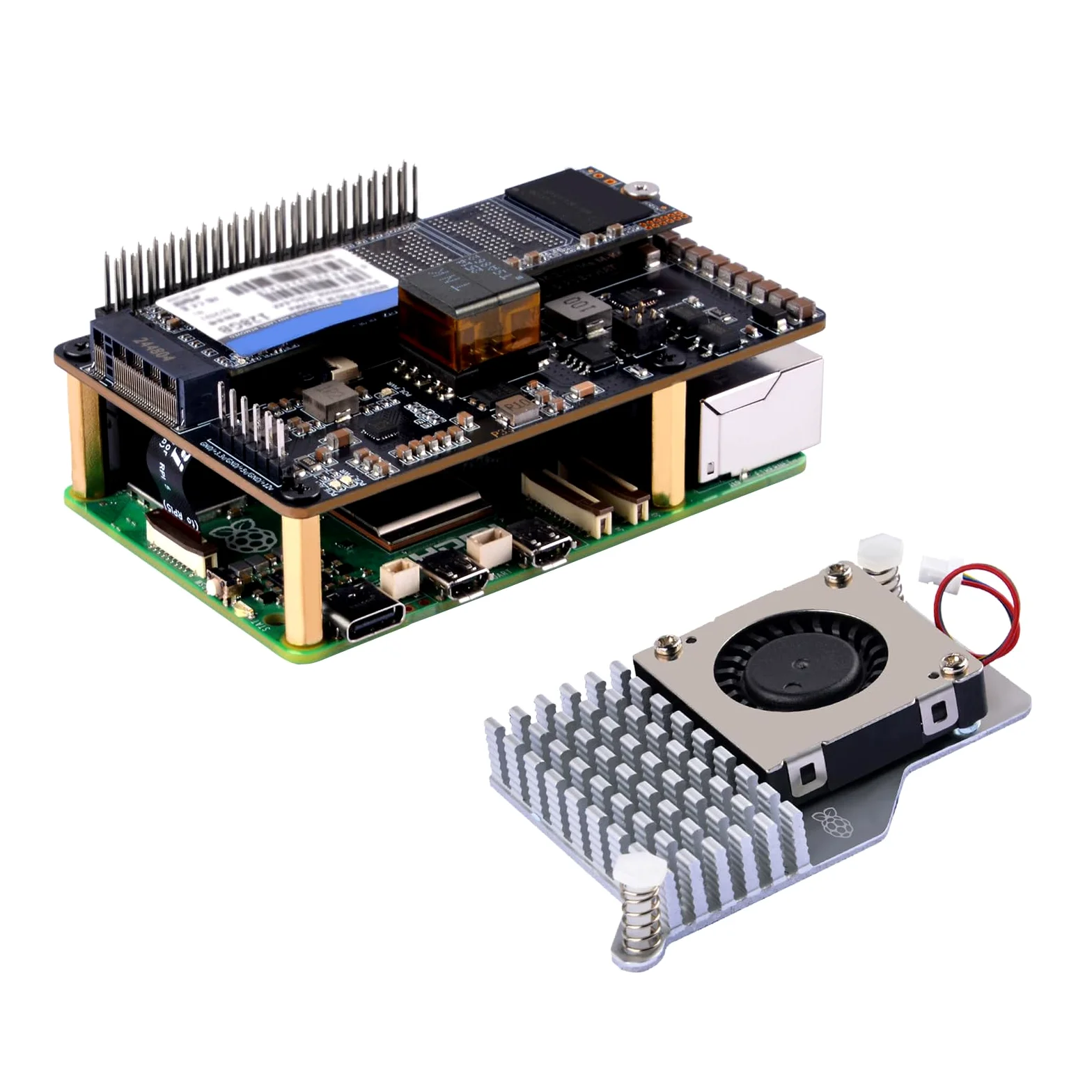 GeeekPi P33 M.2 NVME M-Key PoE+ Hat for Raspberry Pi 5, with Official Raspberry Pi 5 Active Cooler, Support M.2 NVMe SSD 2230 2242 2260 2280