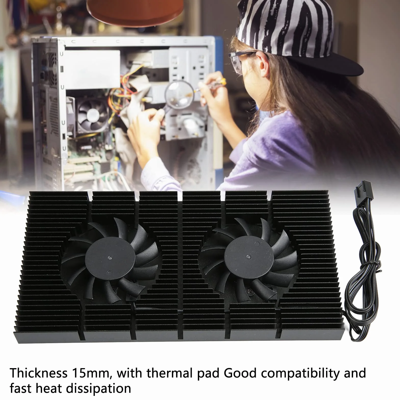 Zunate Radiateur de Plaque Arrière GPU, Dissipateur Thermique de Fond de Panier de Carte Graphique en Alliage D'aluminium Refroidisseur de Mémoire de Fond de Panier à 4 Broches pour RTX3090 3080 3070