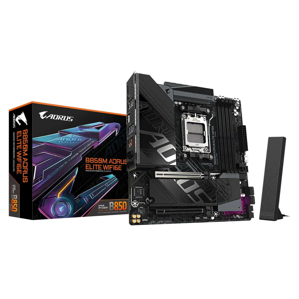 GIGABYTE B850M AORUS Elite WIFI6E Carte mère - Processeurs AMD Ryzen série 9000, VRM numérique 12+2+2 Phases, jusqu'à 8200 MHz DDR5 (O.C.), 1x M.2 PCIe 5.0 + 1x M.2 PCIe 4.0, Wi-FI 6E, LAN 2.5 GbE