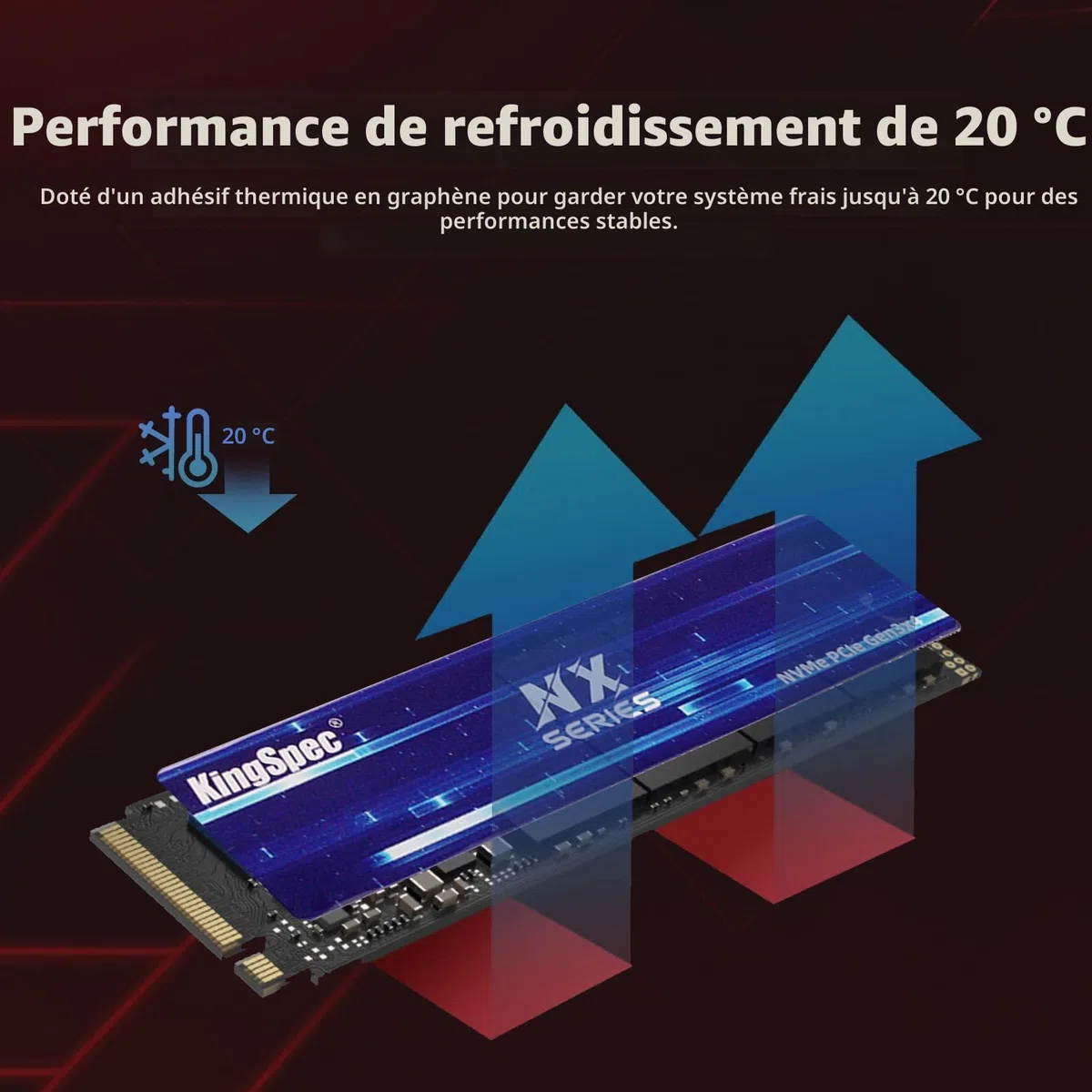 KingSpec 1To SSD M.2 NVMe 2280, PCIe Gen 3x4 NVMe SSD, Jusqu'à 3500 Mo/s, 3D NAND Flash Disque SSD Interne, pour Ordinateur de Bureau et Ordinateur Portable