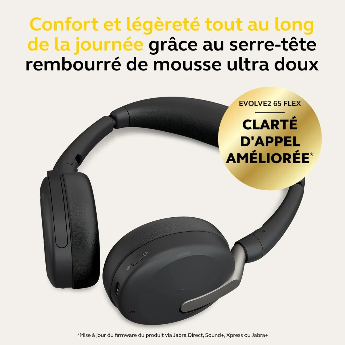 Jabra Evolve2 65 Flex - Casque stéréo avec Bluetooth, Socle de Recharge sans Fil, Technologie antibruit ClearVoice et ANC Hybride - Compatible avec Toutes Les principales Plateformes (UC) - Noir