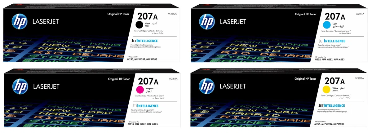 HP 207A Lot de 4 cartouches de toner (W2210A, W2211A, W2212A, W2213A), d'origine, pour HP Color Laserjet Pro M255, M282 et M283