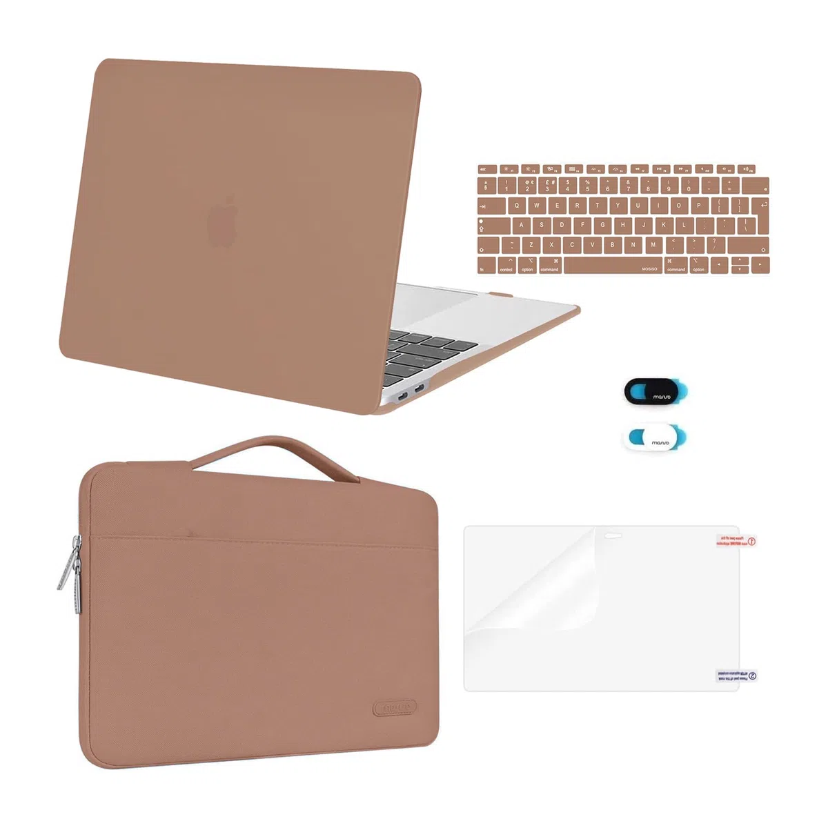 MOSISO Coque Compatible avec MacBook Air 13 Pouces 2022-2018 A2337 M1 A2179 A1932 Retina,Étui Rigide Plastique Case&Sac de Transport&Housse Clavier&Protecteur D'écran&Couverture Webcam,Caramel Marron